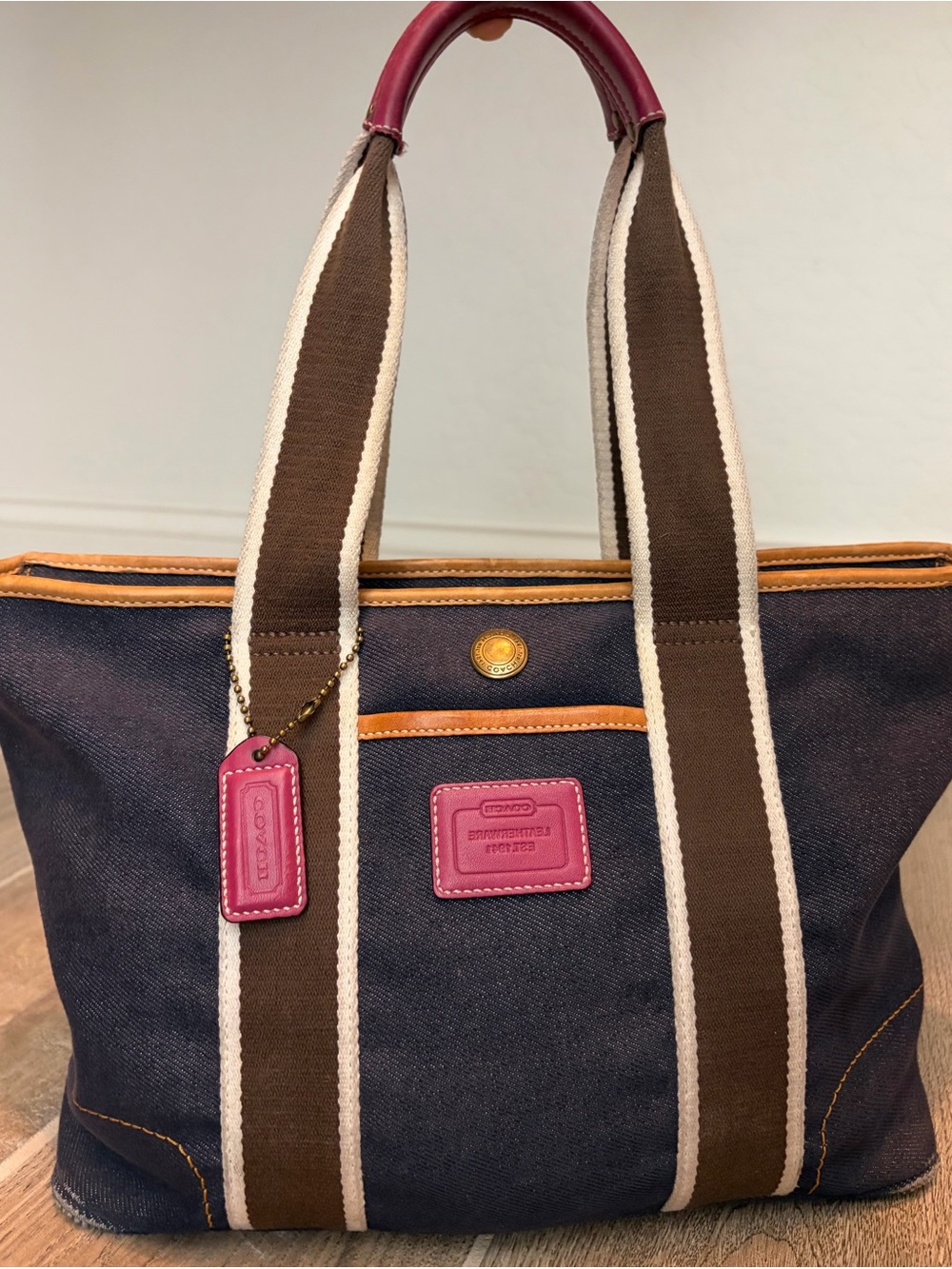 Vintage Coach Legacy Tote Denim with Pink Leather Trim